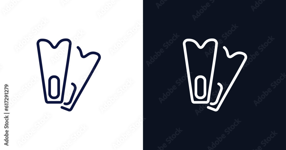 Obraz premium diving fins icon. Thin line diving fins icon from summer collection. Outline vector isolated on dark blue and white background. Editable diving fins symbol can be used web and mobile