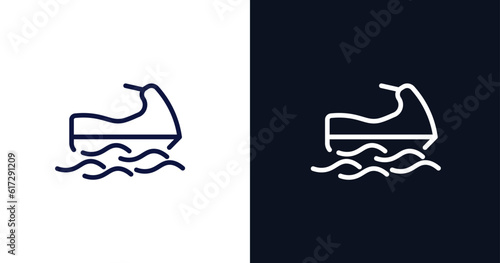 sea scooter icon. Thin line sea scooter icon from summer collection. Outline vector isolated on dark blue and white background. Editable sea scooter symbol can be used web and mobile