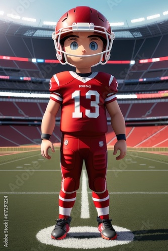 3d cartoon young american football in stadium background. Generative AI