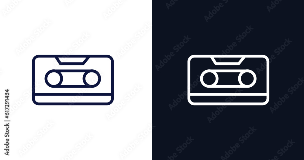 cassette icon. Thin line cassette icon from summer collection. Outline vector isolated on dark blue and white background. Editable cassette symbol can be used web and mobile cassette icon. Thin line cassette icon from summer collection. Outline vector isolated on dark blue and white background. Editable cassette symbol can be used web and mobile