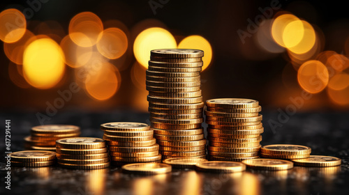 Gold Coins in a Stack on a Dark Background