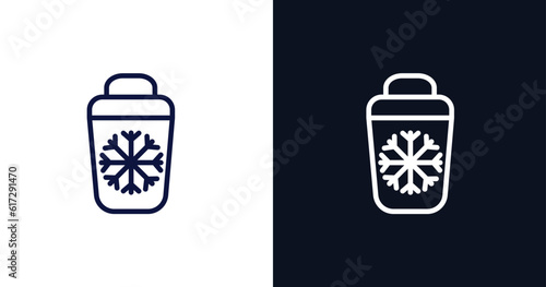 portable fridge icon. Thin line portable fridge icon from summer collection. Outline vector isolated on dark blue and white background. Editable portable fridge symbol can be used web and mobile