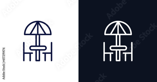terrace icon. Thin line terrace icon from summer collection. Outline vector isolated on dark blue and white background. Editable terrace symbol can be used web and mobile