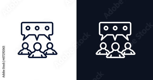 discussion icon. Thin line discussion icon from strategy collection. Outline vector isolated on dark blue and white background. Editable discussion symbol can be used web and mobile