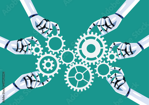 Robot hands insert gears together
