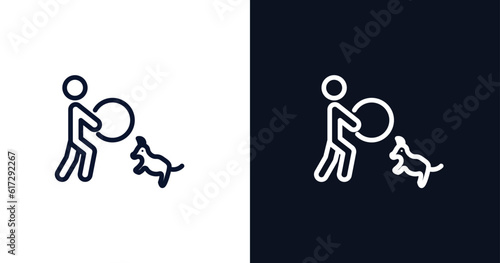 dog trainer icon. Thin line dog trainer icon from people collection. Outline vector isolated on dark blue and white background. Editable dog trainer symbol can be used web and mobile