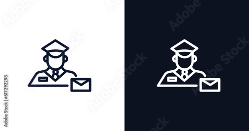 postman working icon. Thin line postman working icon from people collection. Outline vector isolated on dark blue and white background. Editable postman working symbol can be used web and mobile