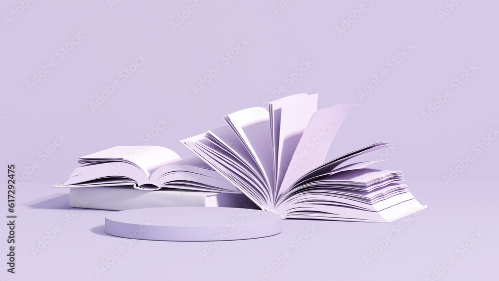 Books isolated on pastel purple background. book concept. Minimal style ...