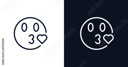 kiss smile icon. Thin line kiss smile icon from people collection. Outline vector isolated on dark blue and white background. Editable kiss smile symbol can be used web and mobile