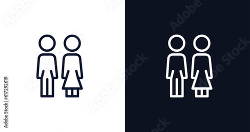 woman and man partners icon. Thin line woman and man partners icon from people collection. Outline vector isolated on dark blue and white background. Editable woman and man partners symbol