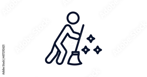 sweeping person icon. Thin line sweeping person icon from people collection. Outline vector isolated on white background. Editable sweeping person symbol
