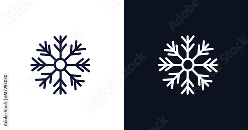 big snowflake icon. Thin line big snowflake icon from nature collection. Outline vector isolated on dark blue and white background. Editable big snowflake symbol can be used web and mobile