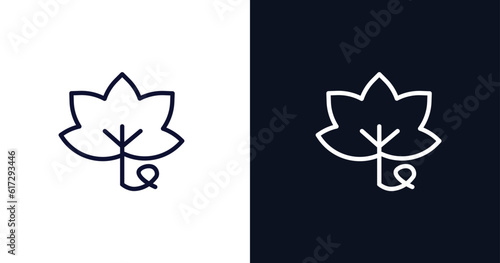 grape leaf icon. Thin line grape leaf icon from nature collection. Outline vector isolated on dark blue and white background. Editable grape leaf symbol can be used web and mobile