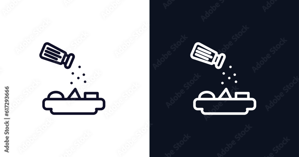 seasoning icon. Thin line seasoning icon from kitchen collection. Outline vector isolated on dark blue and white background. Editable seasoning symbol can be used web and mobile seasoning icon. Thin line seasoning icon from kitchen collection. Outline vector isolated on dark blue and white background. Editable seasoning symbol can be used web and mobile
