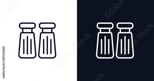 salt and pepper icon. Thin line salt and pepper icon from kitchen collection. Outline vector isolated on dark blue and white background. Editable salt and pepper symbol can be used web and mobile