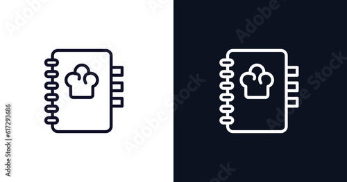 recipe book icon. Thin line recipe book icon from kitchen collection. Outline vector isolated on dark blue and white background. Editable recipe book symbol can be used web and mobile