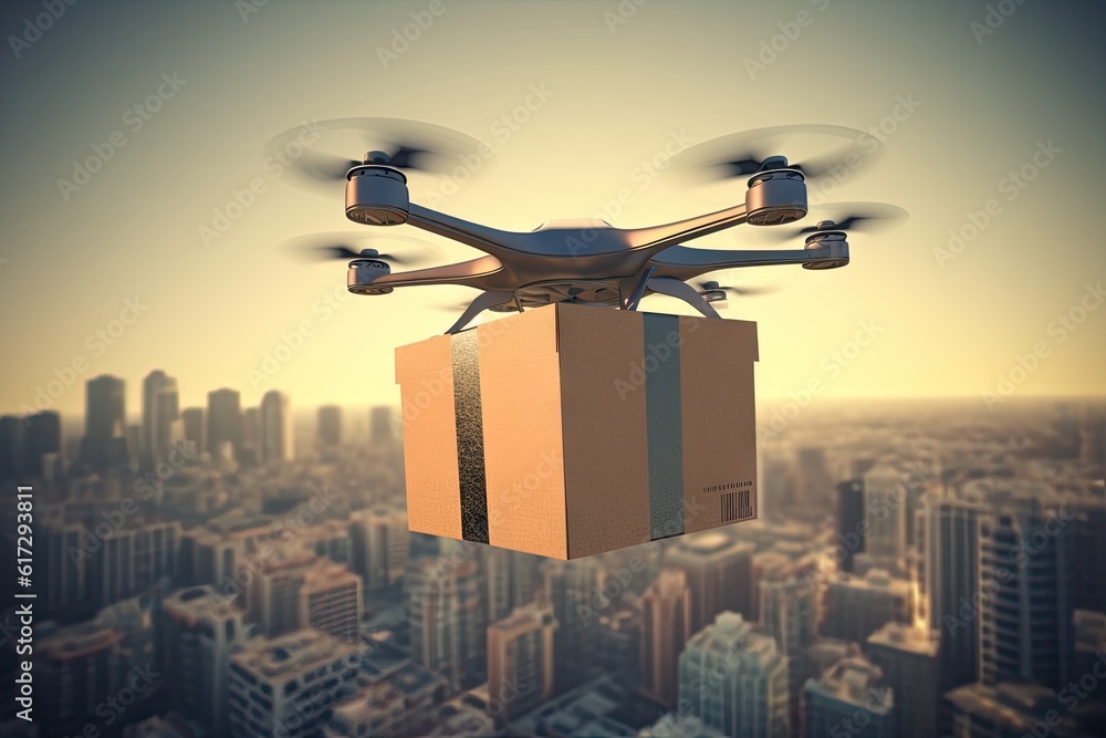 Fast and Efficient Drone Delivery Service in the City Concept of Shipping, Logistic, and E-commerce Fast and Efficient Drone Delivery Service in the City Concept of Shipping, Logistic, and E-commerce