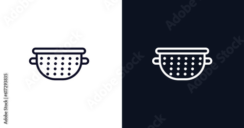 colander icon. Thin line colander icon from kitchen collection. Outline vector isolated on dark blue and white background. Editable colander symbol can be used web and mobile