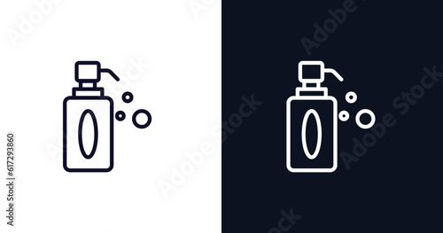 soap dispenser icon. Thin line soap dispenser icon from kitchen collection. Outline vector isolated on dark blue and white background. Editable soap dispenser symbol can be used web and mobile