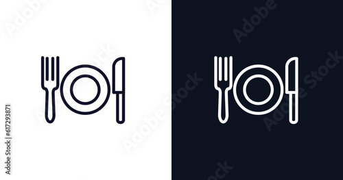 dinner icon. Thin line dinner icon from kitchen collection. Outline vector isolated on dark blue and white background. Editable dinner symbol can be used web and mobile
