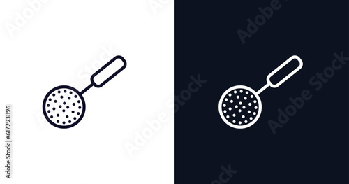 skimmer icon. Thin line skimmer icon from kitchen collection. Outline vector isolated on dark blue and white background. Editable skimmer symbol can be used web and mobile