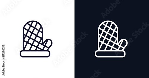 mitten icon. Thin line mitten icon from kitchen collection. Outline vector isolated on dark blue and white background. Editable mitten symbol can be used web and mobile