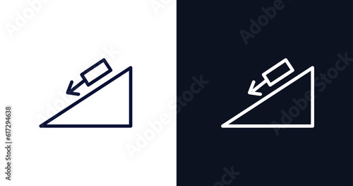inclined icon. Thin line inclined icon from construction collection. Outline vector isolated on dark blue and white background. Editable inclined symbol