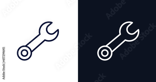 round wrench icon. Thin line round wrench icon from construction collection. Outline vector isolated on dark blue and white background. Editable round wrench symbol