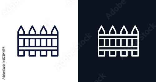 garden fence icon. Thin line garden fence icon from construction collection. Outline vector isolated on dark blue and white background. Editable garden fence symbol can be used web and mobile