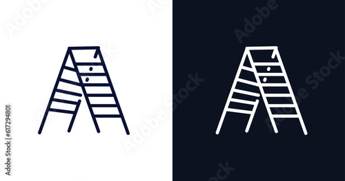 double ladder icon. Thin line double ladder icon from construction collection. Outline vector isolated on dark blue and white background. Editable double ladder symbol can be used web and mobile