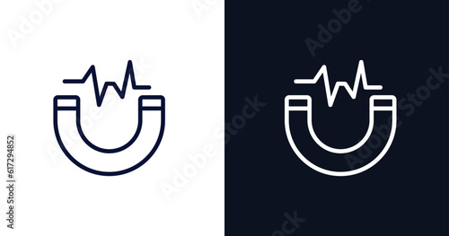 inclined magnet icon. Thin line inclined magnet icon from construction collection. Outline vector isolated on dark blue and white background. Editable inclined magnet symbol can be used web and mobile