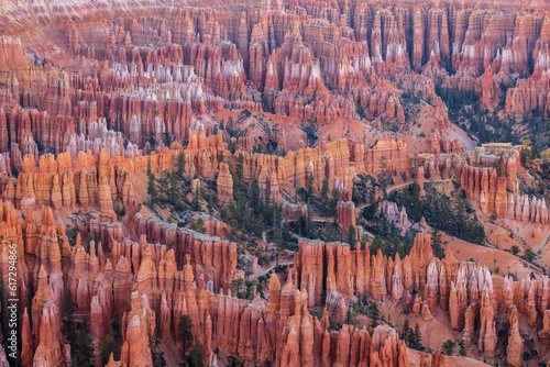 Landscape view from Bryce Canyon Overlook in Bryce Canyon National Park in Utah during spring. 