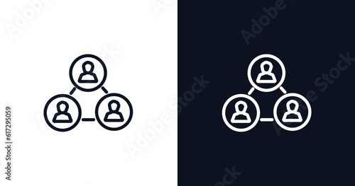 users interconnected icon. Thin line users interconnected icon from business and analytics collection. Outline vector isolated on dark blue and white background. Editable users interconnected symbol