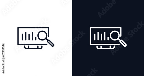 analytics monitor icon. Thin line analytics monitor icon from business and analytics collection. Outline vector isolated on dark blue and white background. Editable analytics monitor symbol