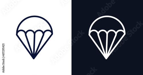 parachute icon. Thin line parachute icon from military and war and  collection. Outline vector isolated on dark blue and white background. Editable parachute symbol can be used web and mobile