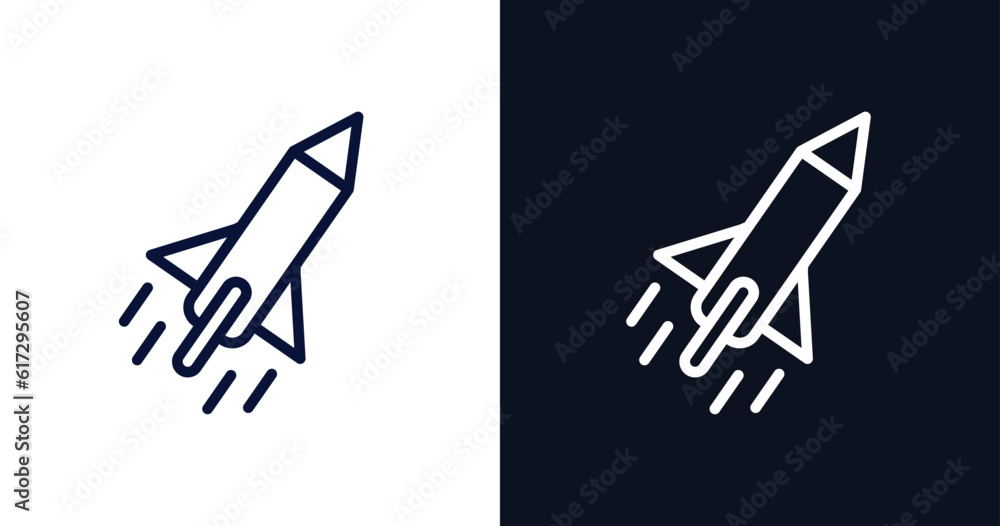missile icon. Thin line missile icon from military and war and  collection. Outline vector isolated on dark blue and white background. 