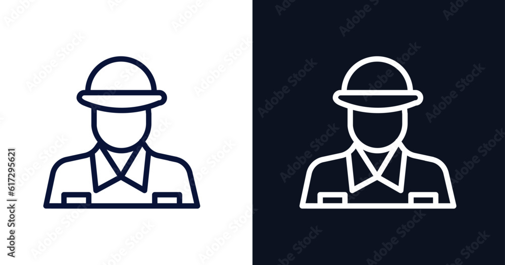 soldier icon. Thin line soldier icon from military and war and  collection. Outline vector isolated on dark blue and white background. Editable soldier symbol can be used web and mobile