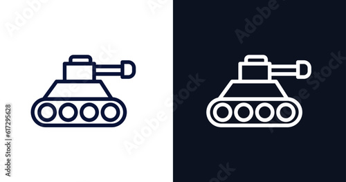 tank icon. Thin line tank icon from military and war and  collection. Outline vector isolated on dark blue and white background. Editable tank symbol can be used web and mobile