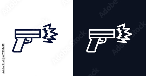gun shooting icon. Thin line gun shooting icon from military and war and  collection. Outline vector isolated on dark blue and white background. Editable gun shooting symbol can be used web and mobile