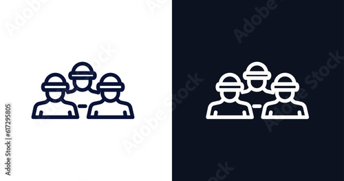 brigade icon. Thin line brigade icon from military and war and  collection. Outline vector isolated on dark blue and white background. Editable brigade symbol can be used web and mobile