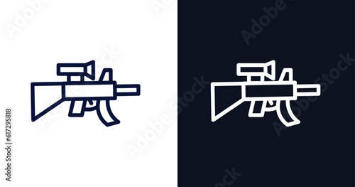 assault icon. Thin line assault icon from military and war and  collection. Outline vector isolated on dark blue and white background. Editable assault symbol can be used web and mobile