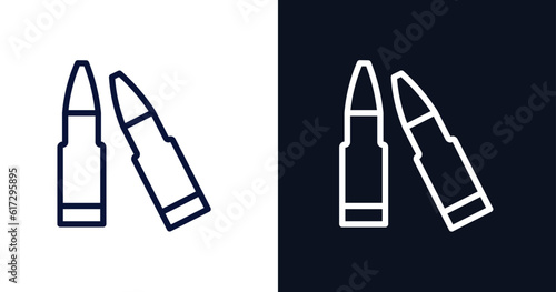 two bullets icon. Thin line two bullets icon from military and war and  collection. Outline vector isolated on dark blue and white background. Editable two bullets symbol can be used web and mobile