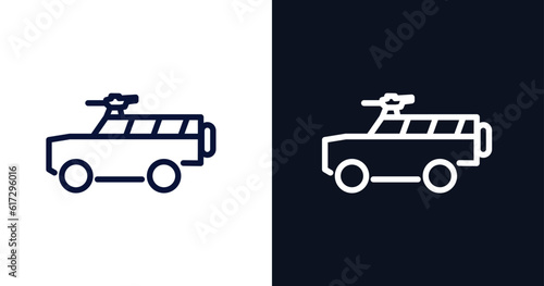 armored vehicle icon. Thin line armored vehicle icon from military and war and  collection. Outline vector isolated on dark blue and white background.