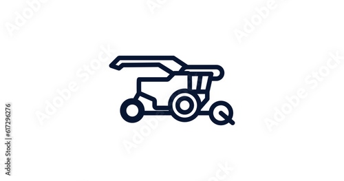 harvester icon. Thin line harvester icon from agriculture and farm collection. Outline vector isolated on white background. Editable harvester symbol can be used web and mobile
