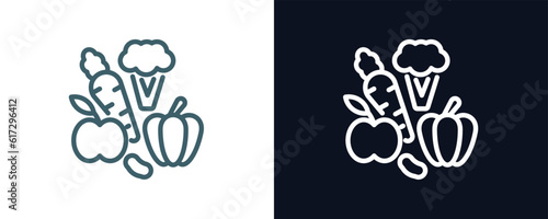 vegetables icon. Thin line vegetables icon from agriculture and farm collection. Outline vector isolated on dark blue and white background. Editable vegetables symbol can be used web and mobile