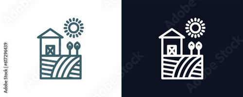 farm icon. Thin line farm icon from agriculture and farm collection. Outline vector isolated on dark blue and white background. Editable farm symbol can be used web and mobile