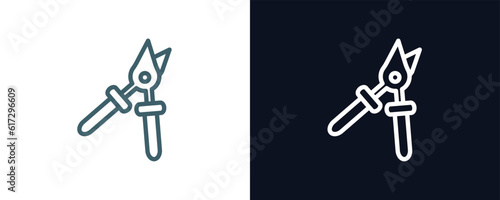 pruners icon. Thin line pruners icon from agriculture and farm collection. Outline vector isolated on dark blue and white background. Editable pruners symbol can be used web and mobile