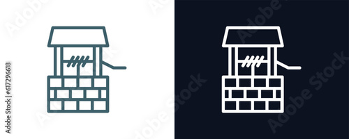 water well icon. Thin line water well icon from agriculture and farm collection. Outline vector isolated on dark blue and white background. Editable water well symbol can be used web and mobile
