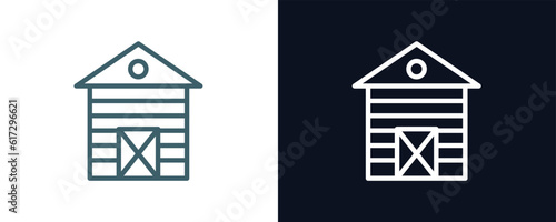 shed icon. Thin line shed icon from agriculture and farm collection. Outline vector isolated on dark blue and white background. Editable shed symbol can be used web and mobile