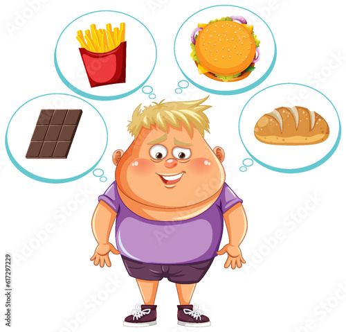 Overweight Man Thinking about Fast Food